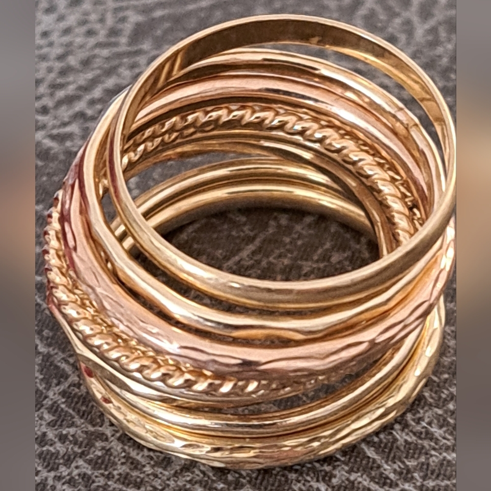 Elegant Gold-Toned Stacking Rings Set,(9) in Set